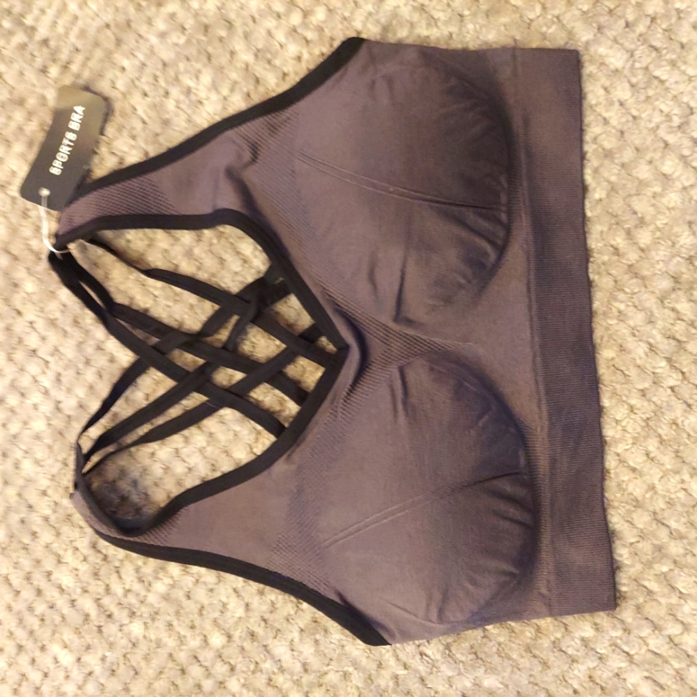 XL Sports Bra Grey, black strips